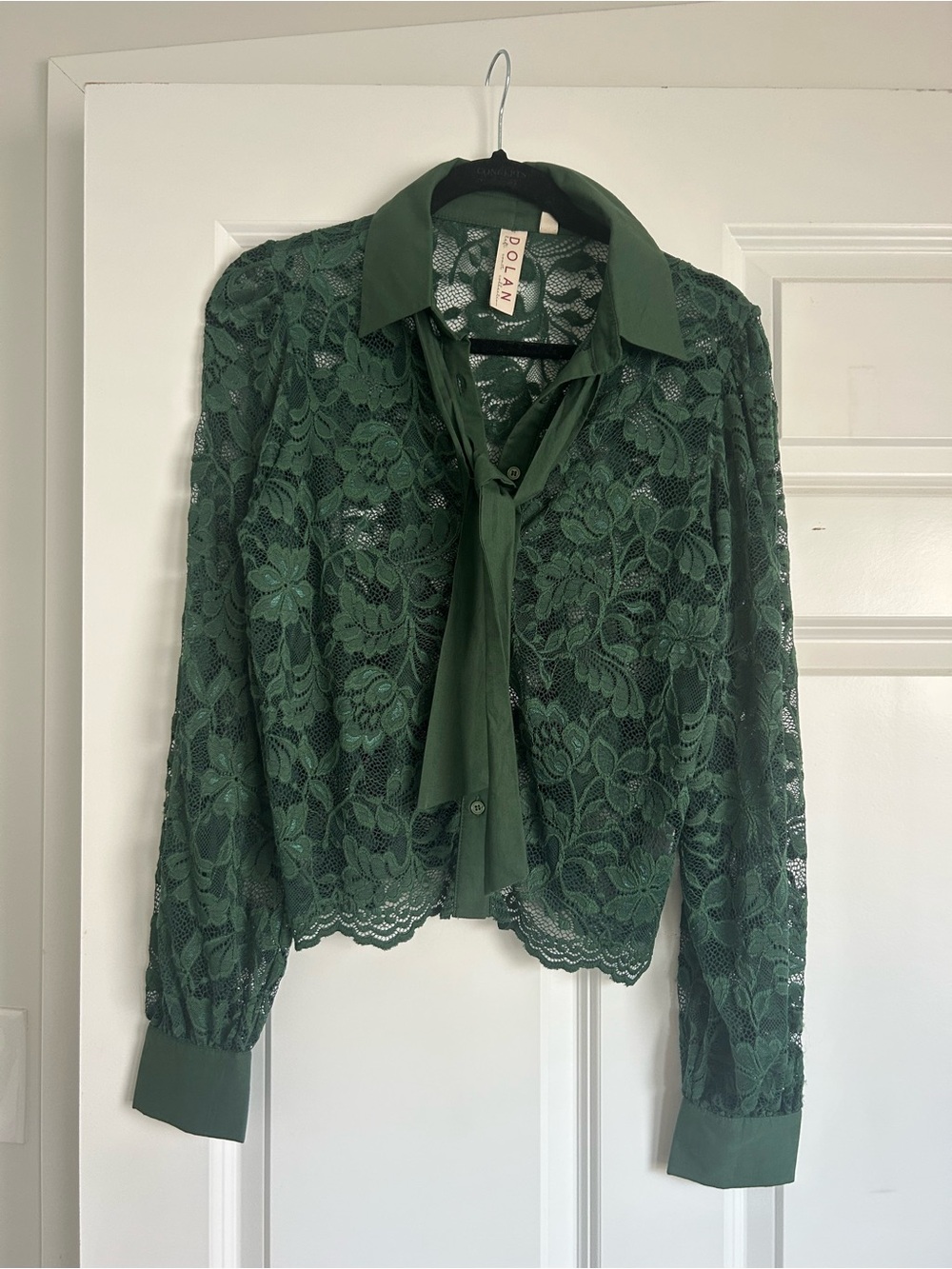 Lace Blouse with Tie for Bow Around Neck